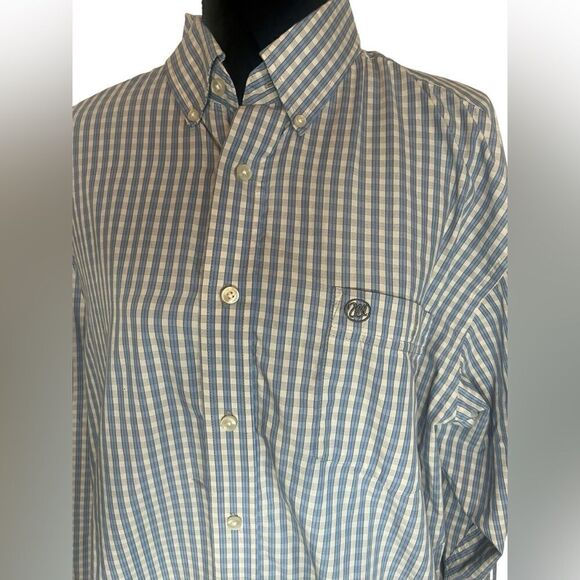 WRANGLER MENS XL LIGHT BLUE & WHITE CHECKERED LONG SLEEVE BUTTON UP SHIRT - Picture 7 of 11